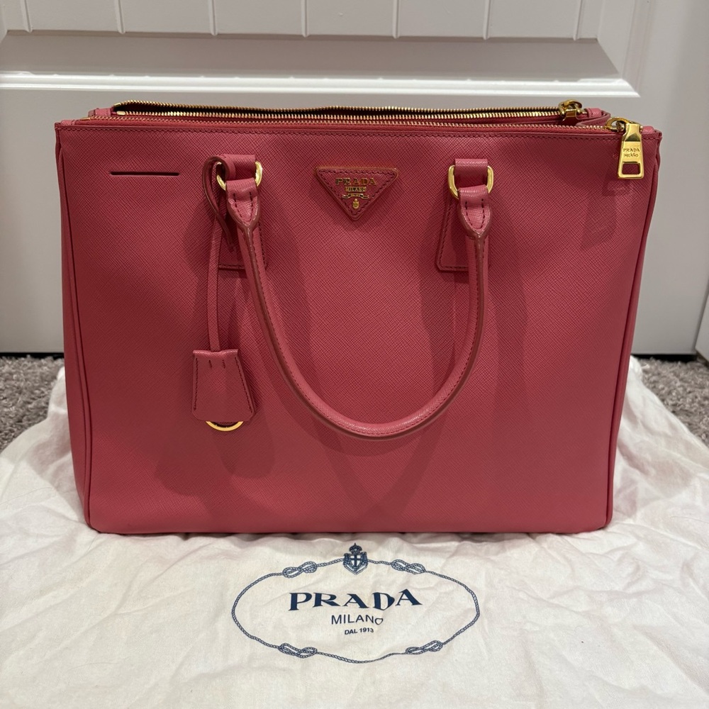 Authentic Prada Saffiano Leather Double Zip Pink Galleria Tote Bag